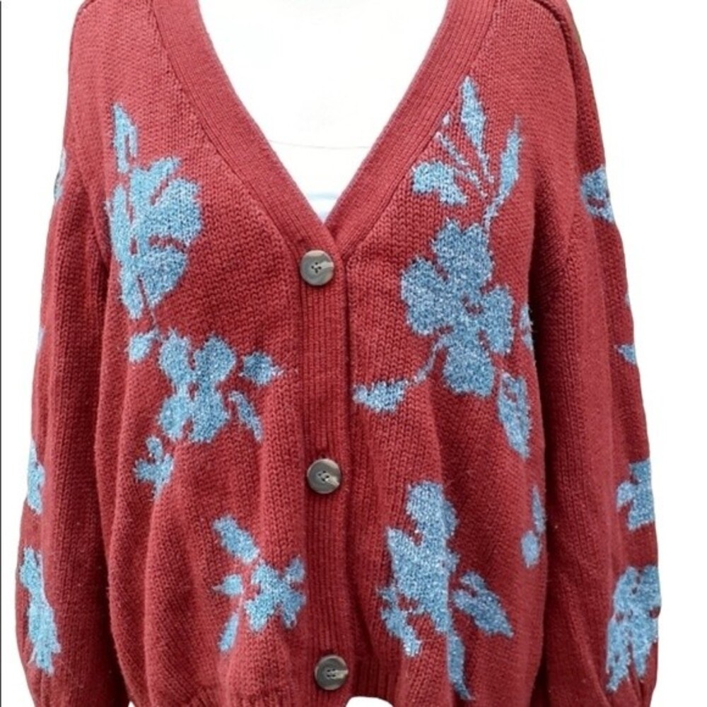 Sundance Balloon Sleeve Floral Cardigan Sweater - Picture 3 of 11